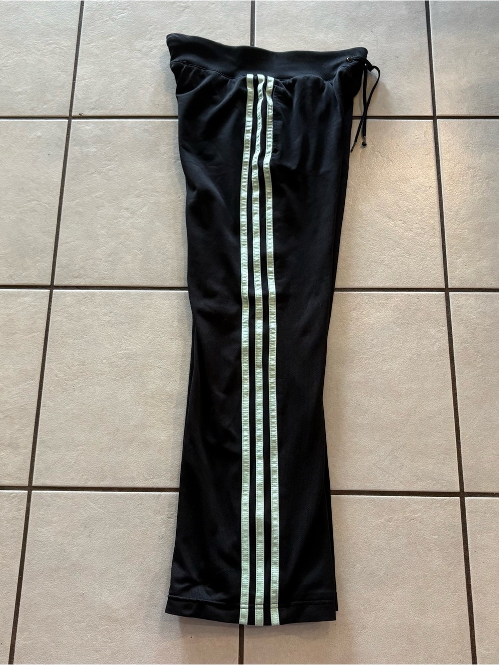 Vintage 2008 Adidas Womens S 3 Stripe Track Pants Y2K Flare Wide Leg Black Mint - Picture 3 of 8